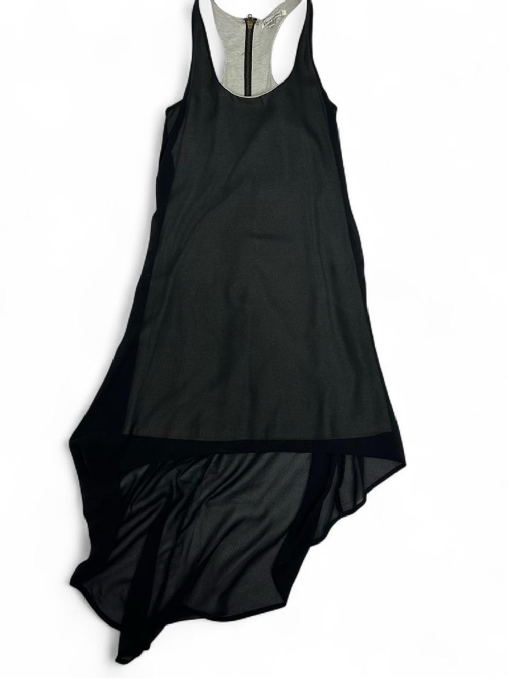 Lucca Couture Black Racerback High-Low Mesh Dress with Gray Liner